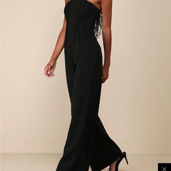 Lulus Stylish Composure Black Strapless Pintuck Wide-Leg Jumpsuit Small - Picture 3 of 4
